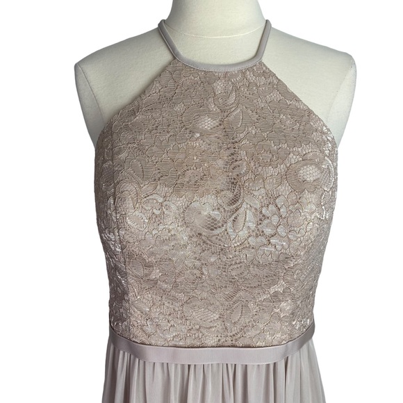 David’s Bridal Gold Metallic Halter Bridesmaid Dress Size 10 Shiny Glitter - Picture 5 of 12